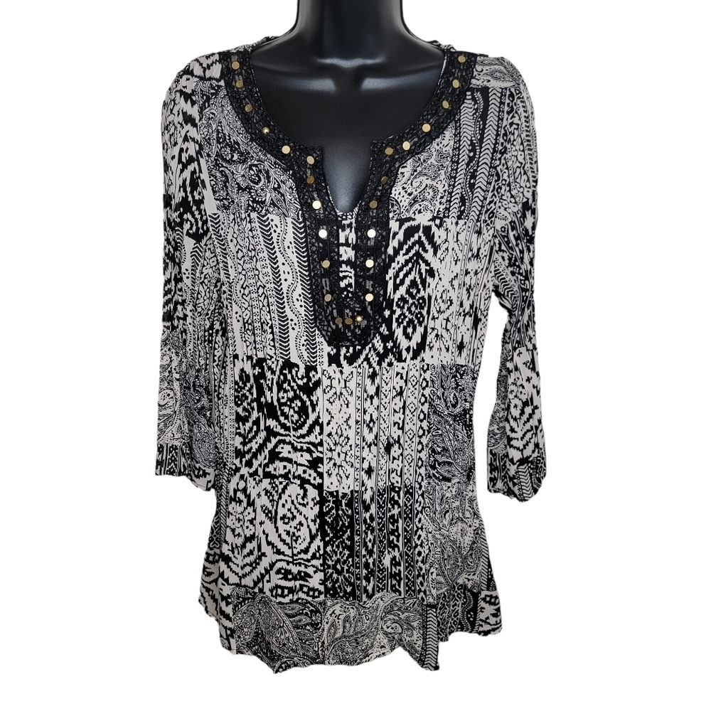 Elementz broomstick embellished blouse top Medium